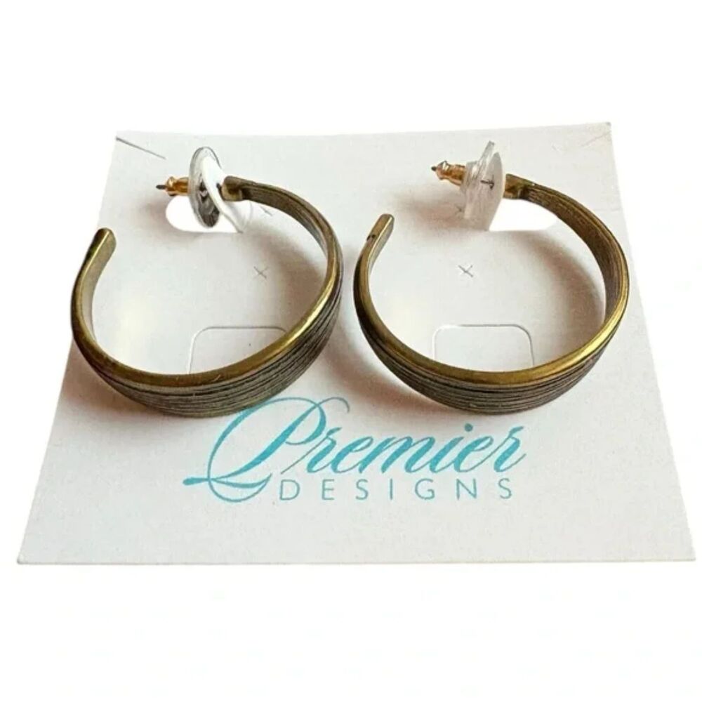 3/$20 Premier Designs Vintage Brass Two-Tone 1.25”  Hoop Earrings